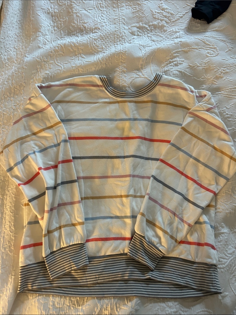 PJ Salvage Cream Striped Crewneck Sweatshirt with Multi-Color Lines